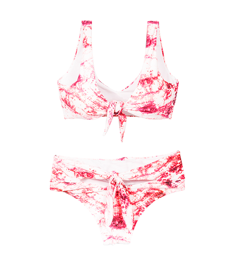 Bañador bikini anudado tie-dye rojo