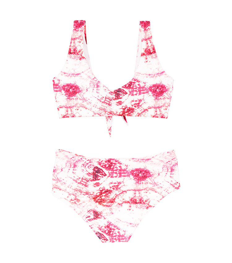 Bañador bikini anudado tie-dye rojo