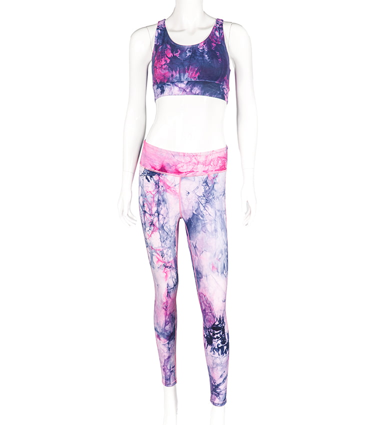 Ropa de yoga para mujer Conjunto de dos piezas para mujer sexy Sujetador deportivo Leggings para correr Conjunto de yoga con efecto tie-dye