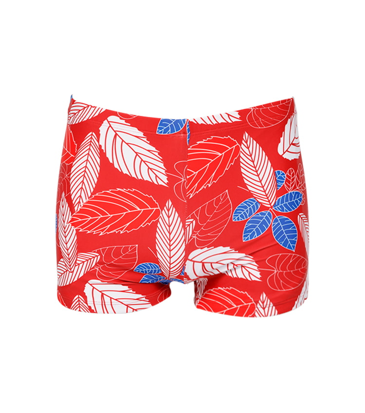 Shorts de baño con estampado de ramas rojas brillantes