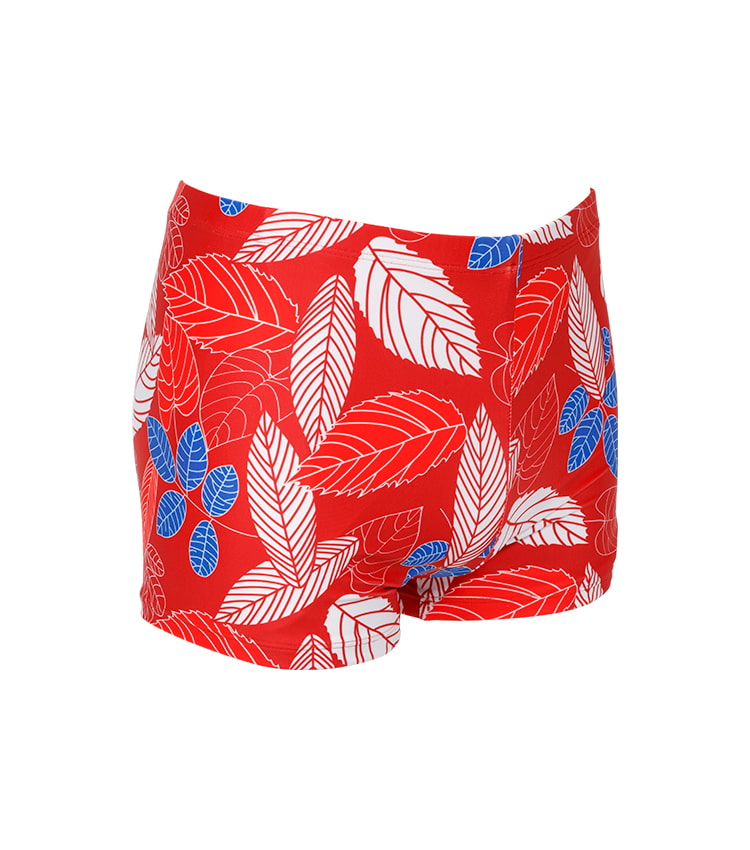 Shorts de baño con estampado de ramas rojas brillantes