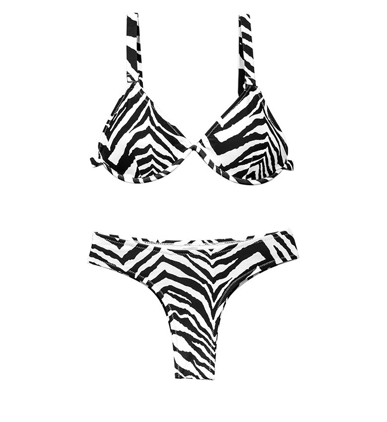 Bikini de dos piezas con estampado de cebra en blanco y negro